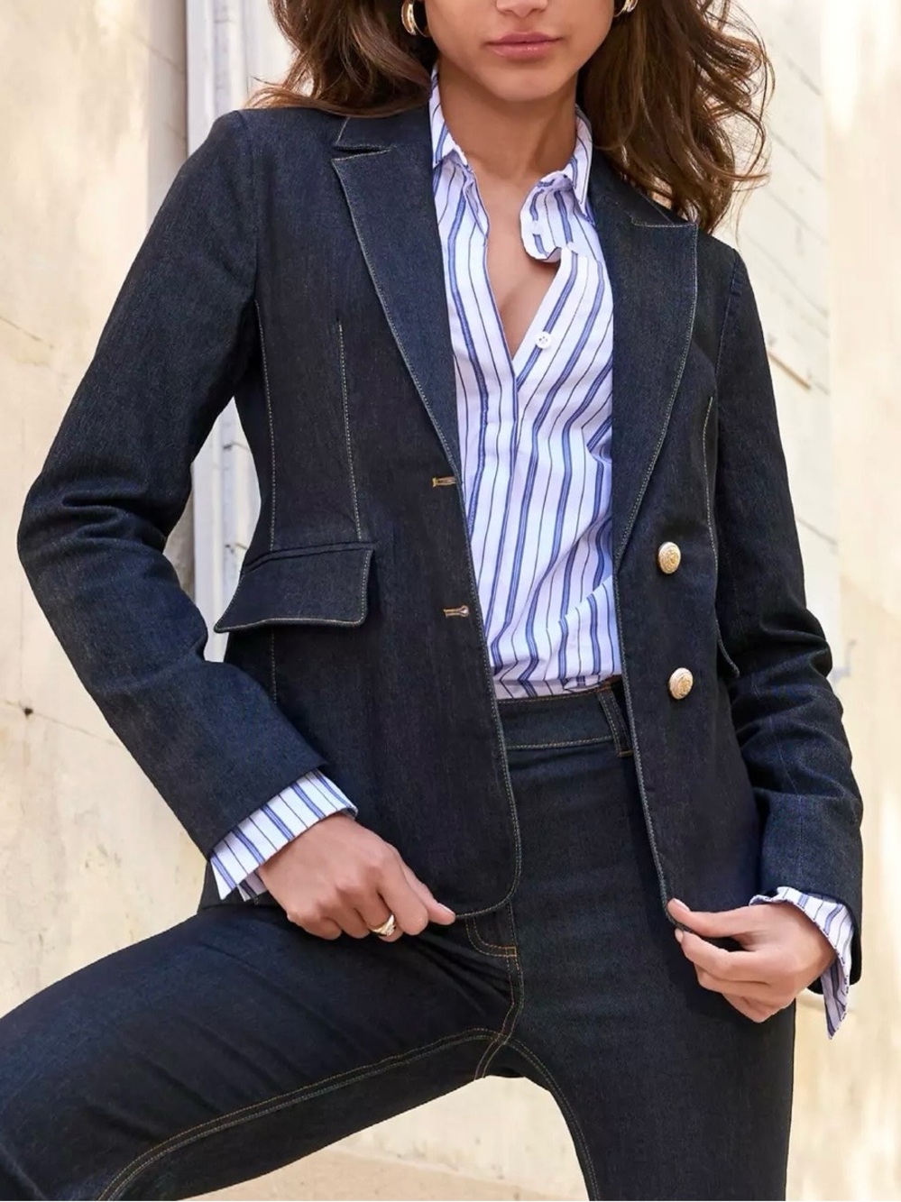 Boston Proper Chic Denim Blazer In Dark Rinse Size 4
